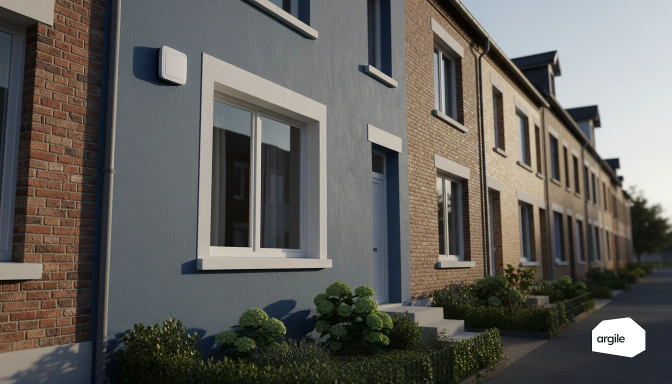 Sonde extérieure sur façade rénovée, lumière dorée