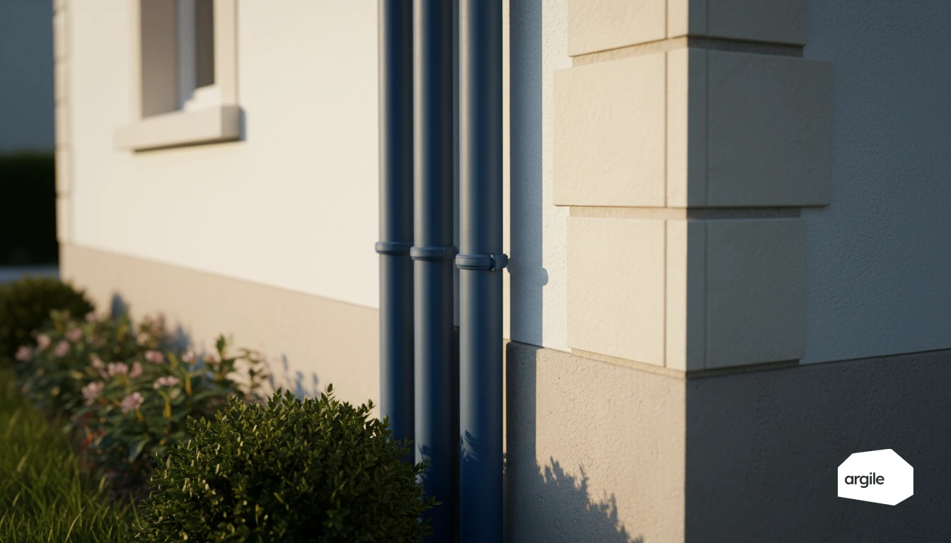 Tuyauteries extérieures isolées avec protection bleue contre le gel