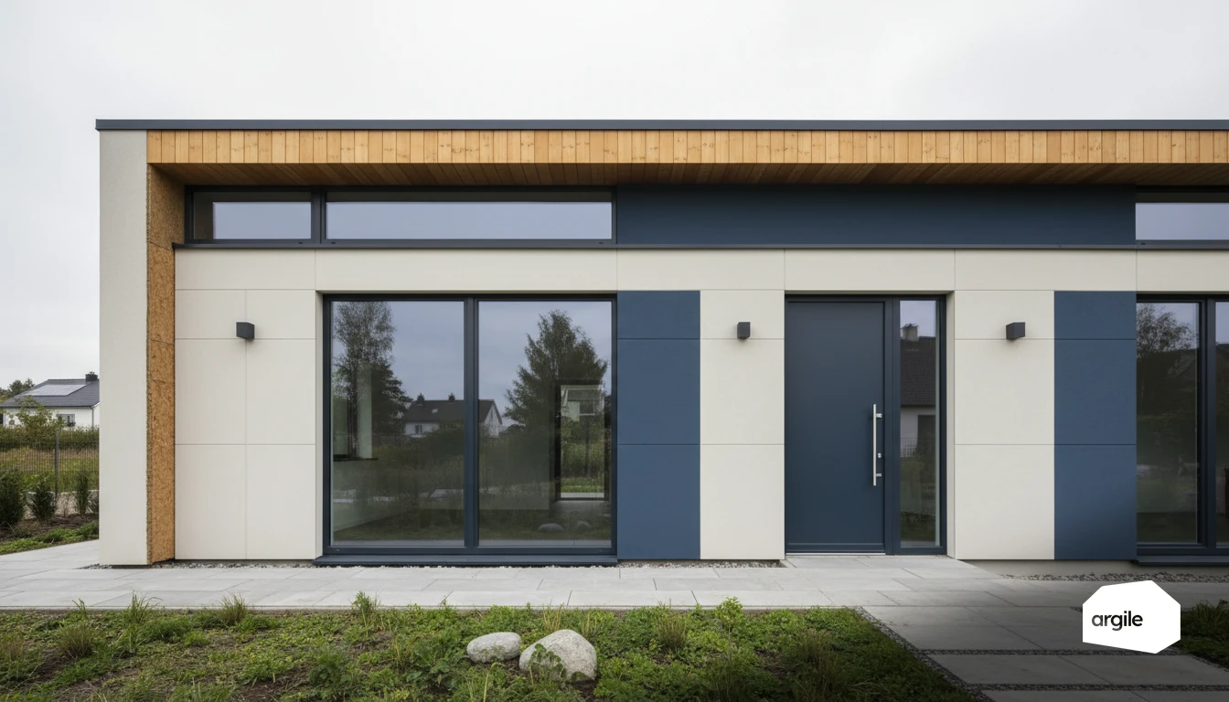 Façade rénovée isolée en liège expansé, maison moderne