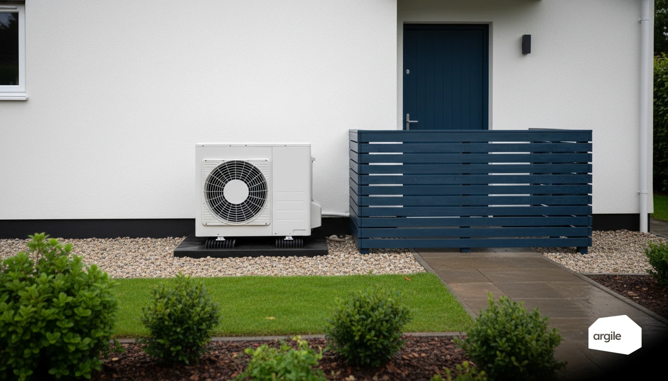 Pompe à chaleur silencieuse devant maison rénovée
