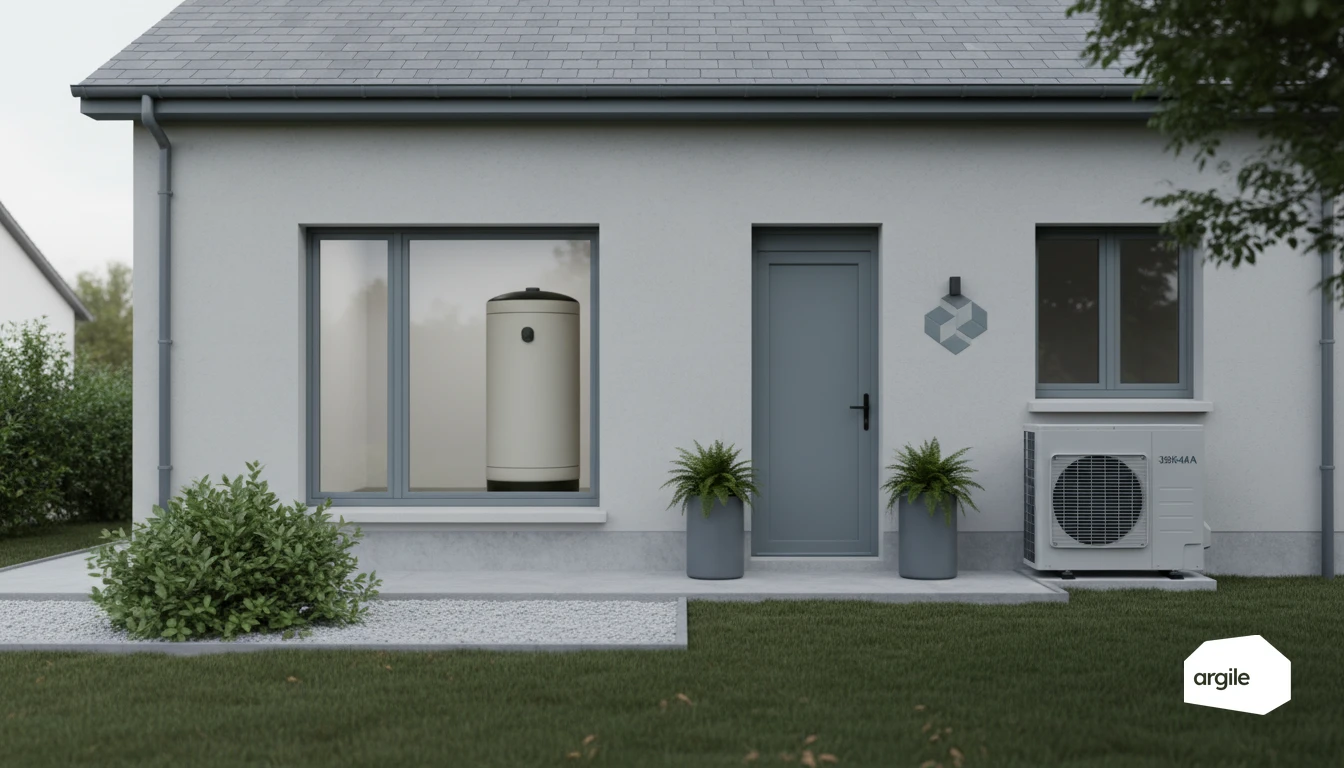 Maison rénovée avec PAC et ballon tampon visible