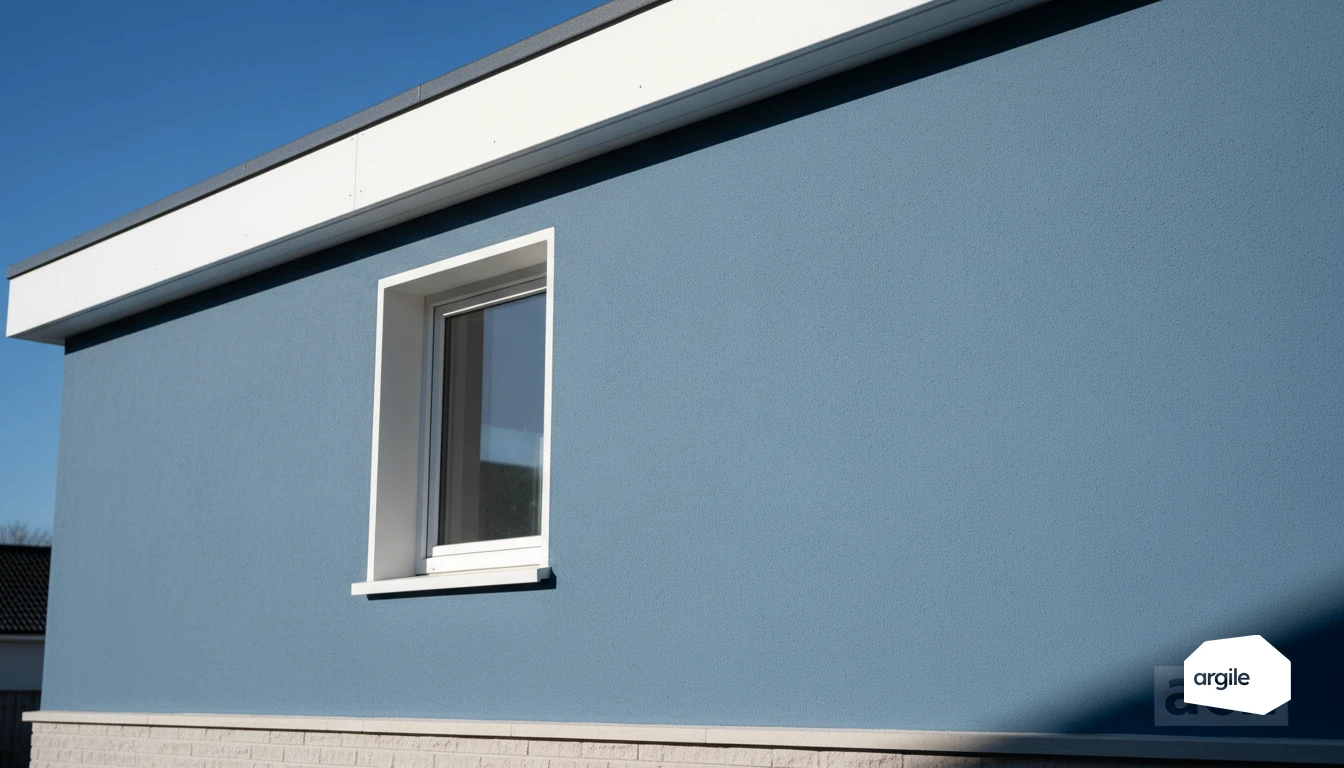 Gros plan enduit chaux-chanvre sur façade rénovée