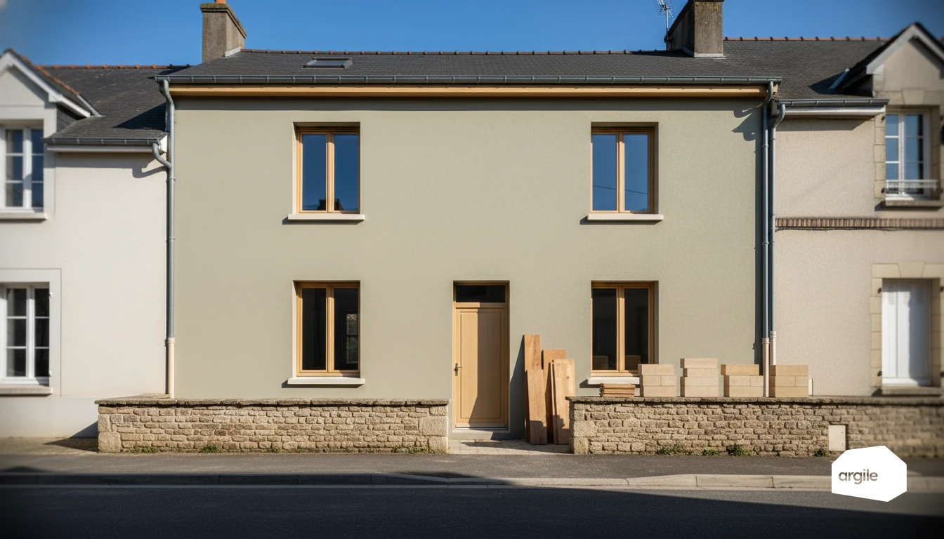 Maison mitoyenne rénovée, matériaux bas carbone, lumière d’hiver
