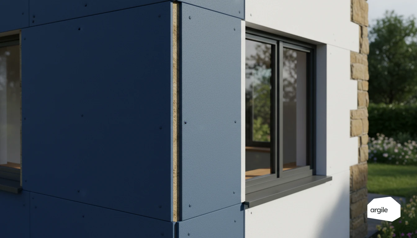 Détail façade rénovée, isolation et résistance thermique R