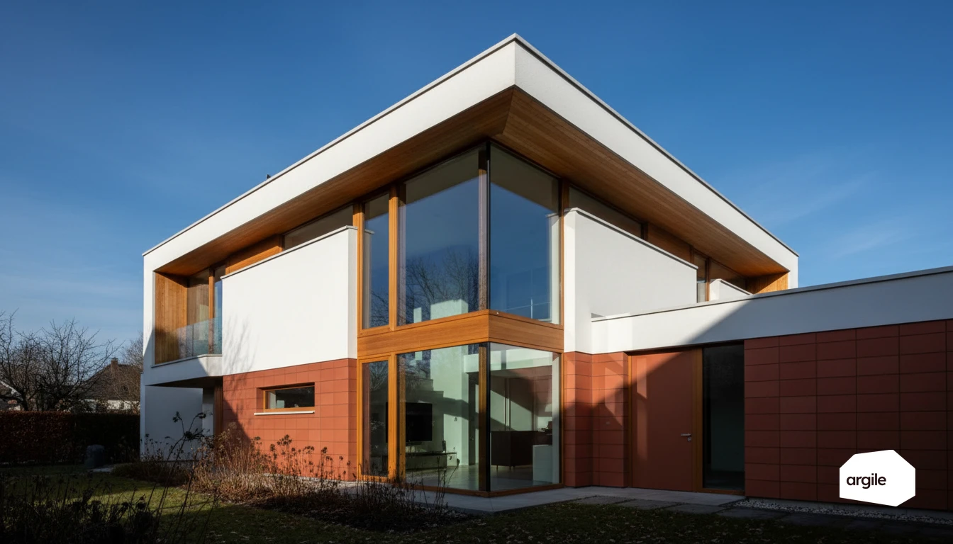 Maison moderne, grande hauteur sous plafond, chauffage