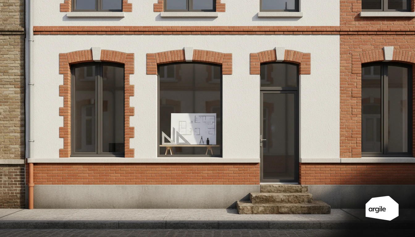 Façade rénovée et plans de mesure des surfaces