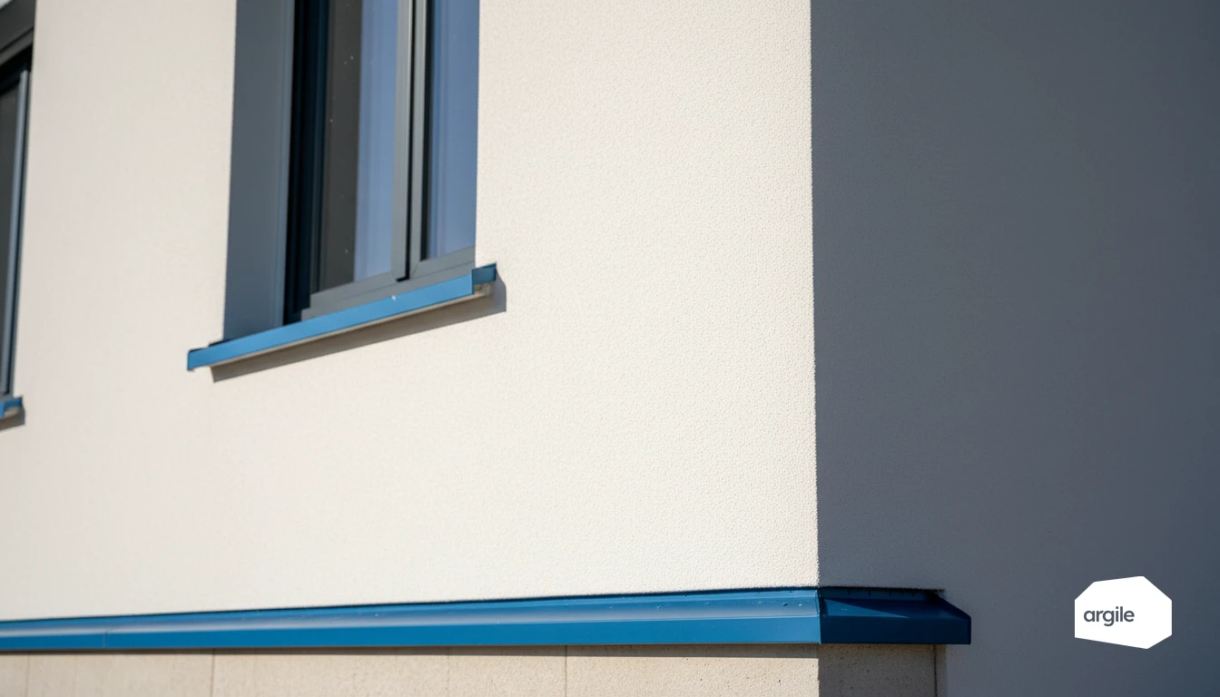 Détail ITE : appui, tableau et acrotère bleus