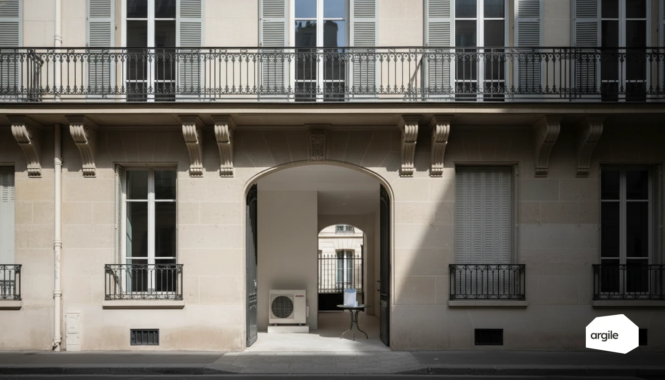 PAC en cour d’immeuble haussmannien rénové