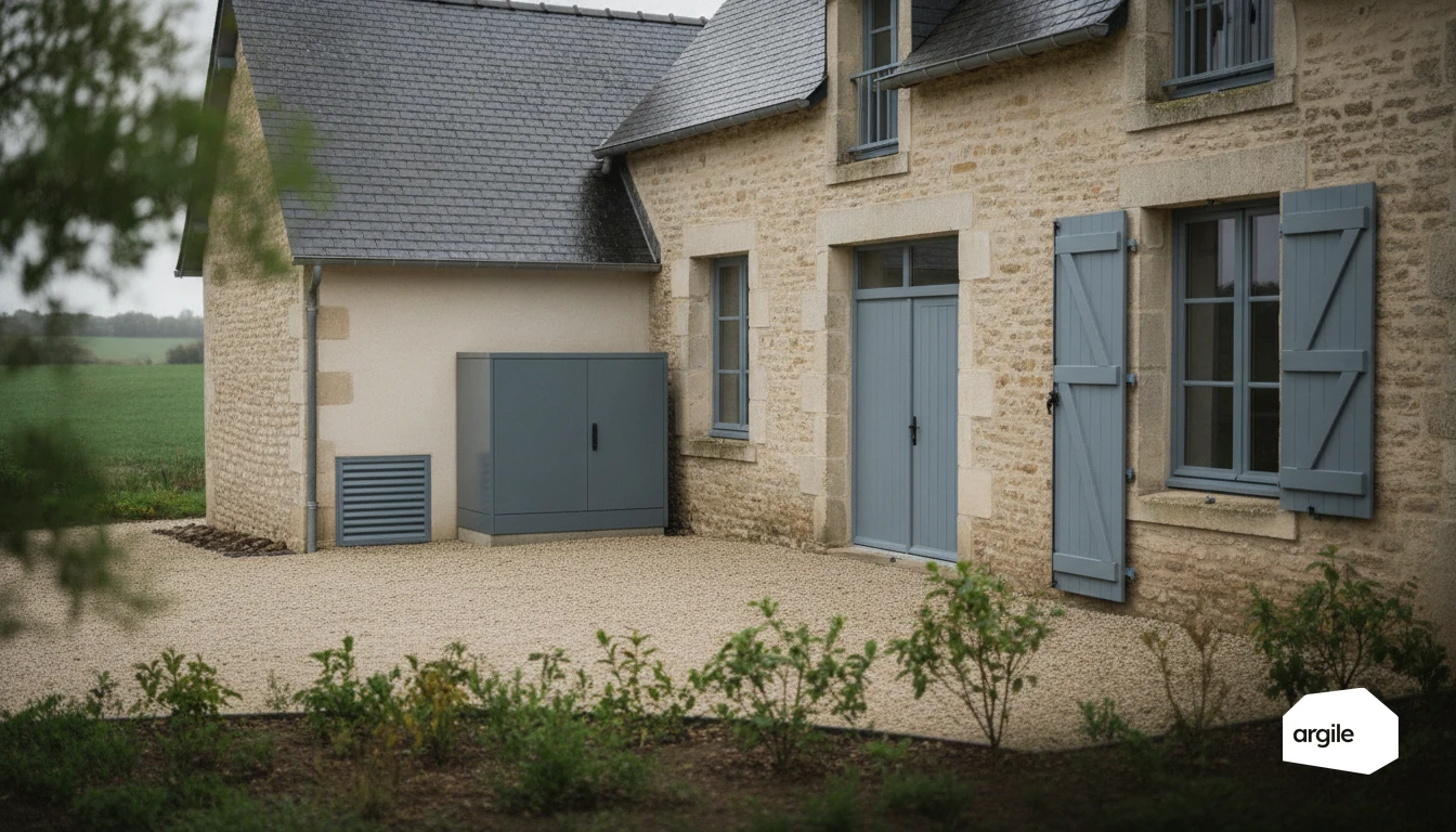 PAC hybride gaz près d'une ferme rénovée