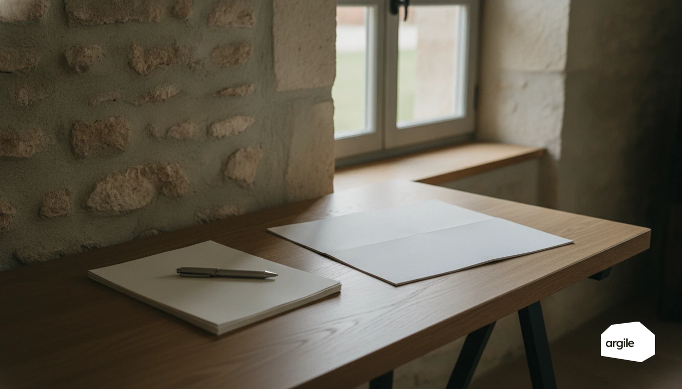 Bureau organisé dans maison en pierre rénovée