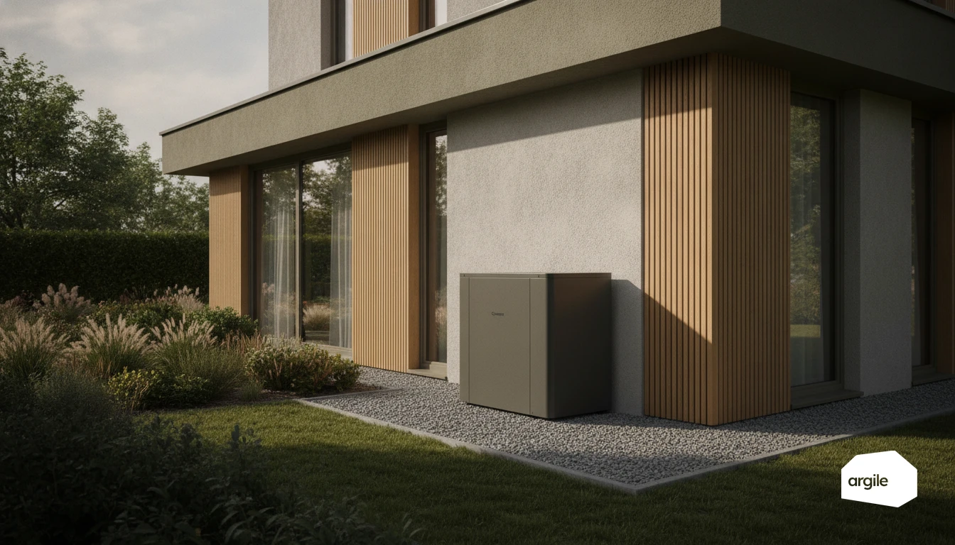 PAC air-eau devant maison moderne rénovée