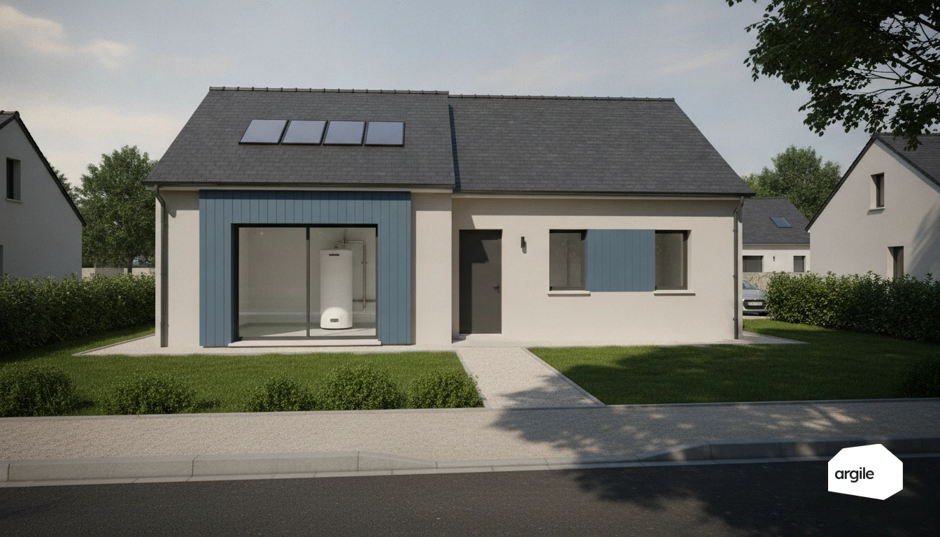 Pavillon rénové avec capteurs solaires thermiques et ballon.