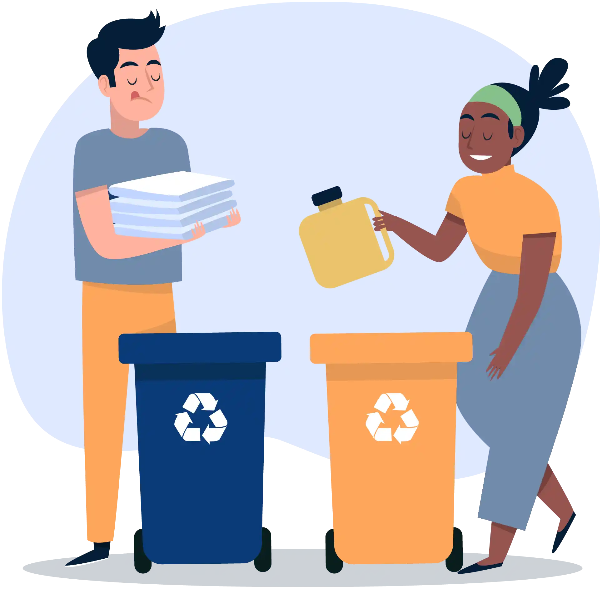deux personne triant des dechêts en les mettant dans des poubelles