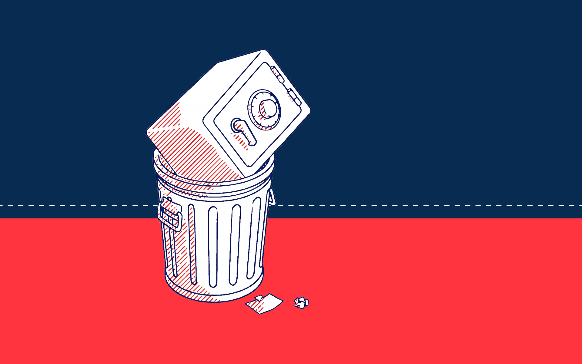 Illustration of a vault thrown into a trash can
