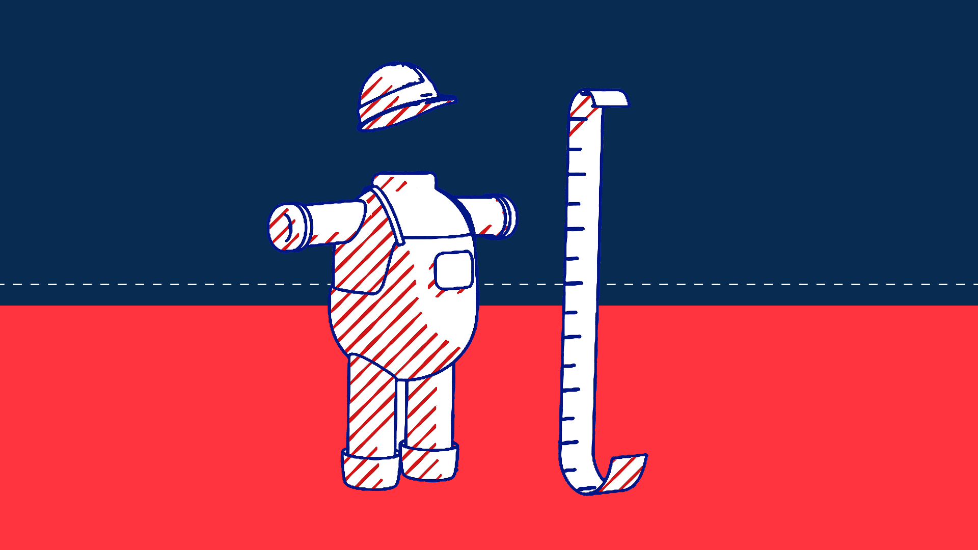 Illustration of a worker standing beside a tall measuring tape