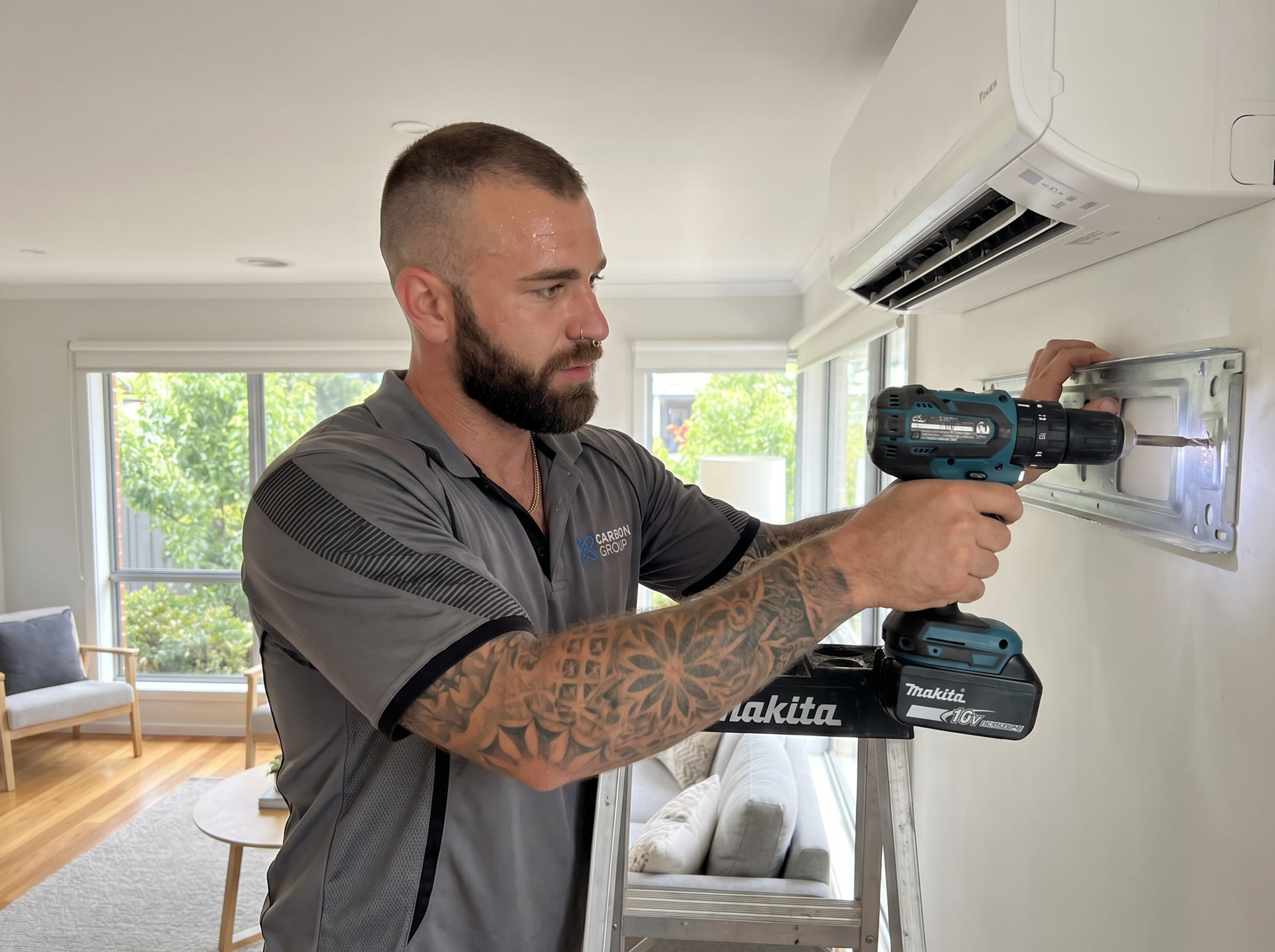 Licensed technician installing a split system indoor head