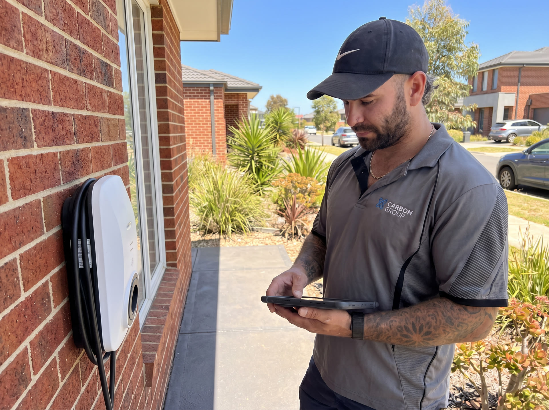 Licensed electrician commissioning an EV charger at a Mooroolbark home