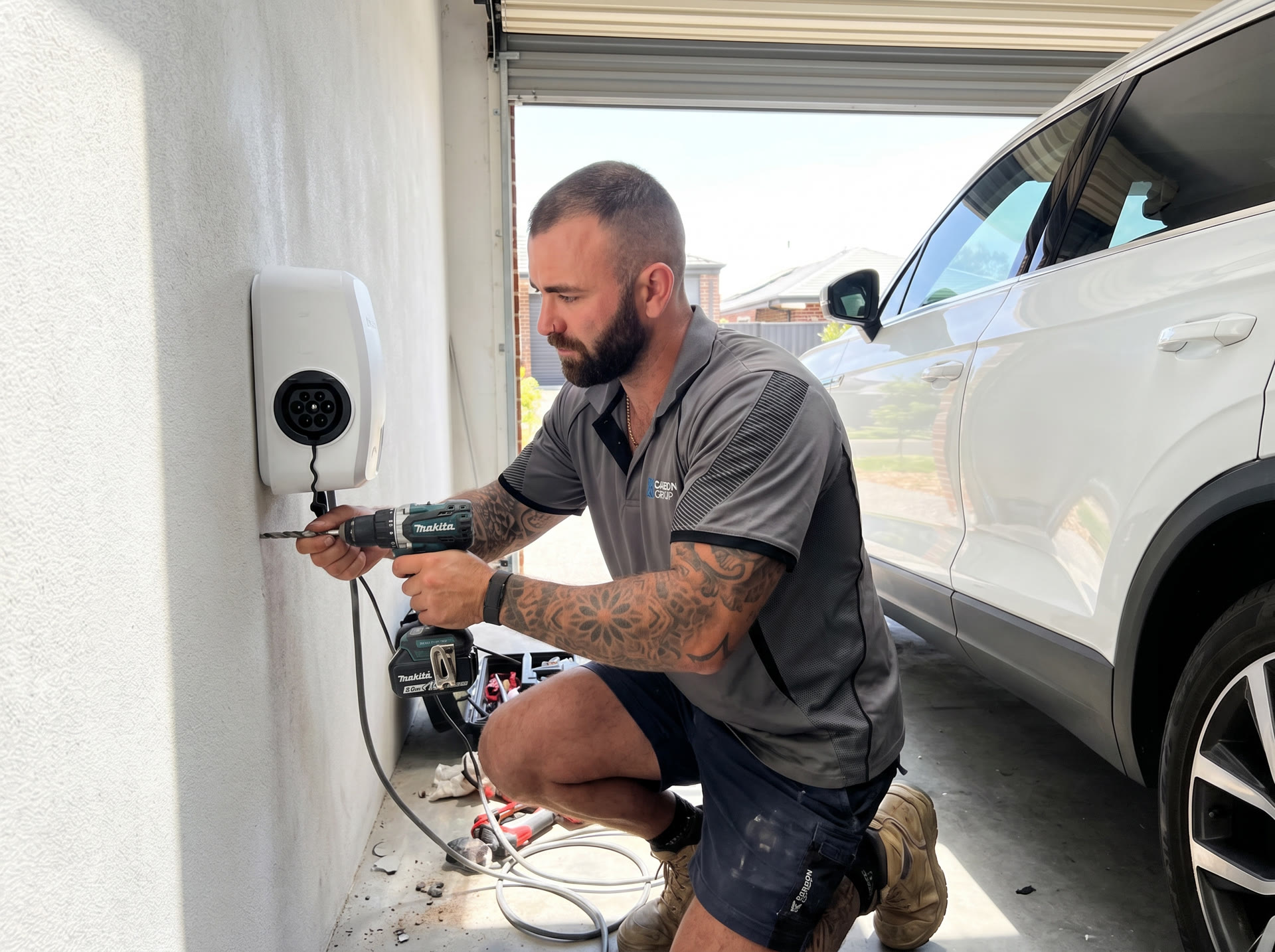 EV charger being installed in a Mooroolbark garage
