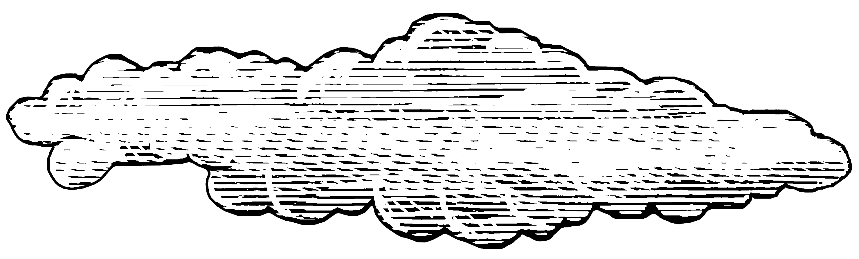 Stylized white cloud illustration with horizontal lines on a transparent background.