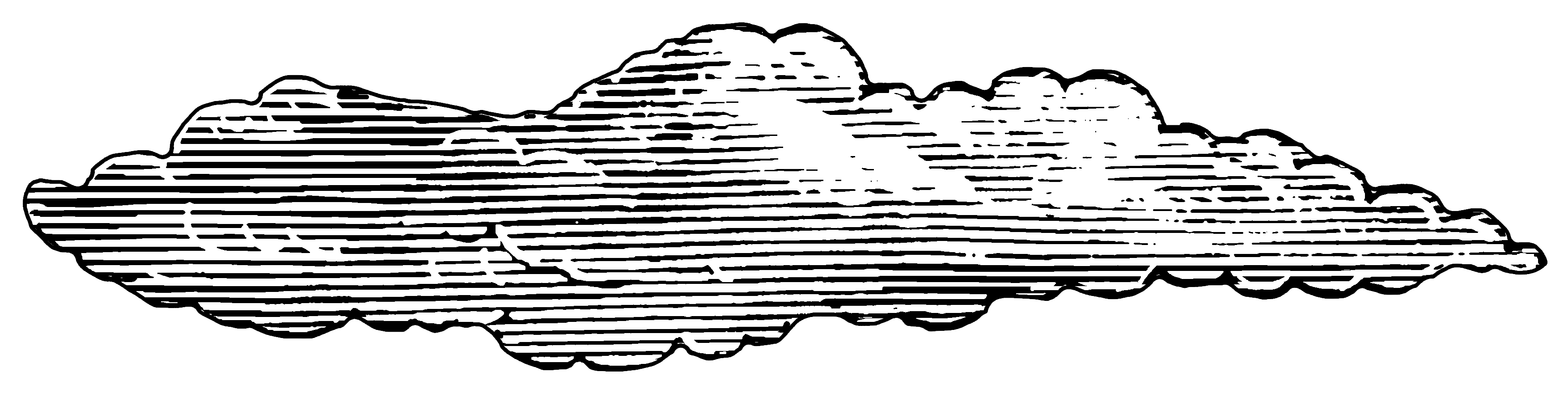White cloud illustration with horizontal black lines on black background.