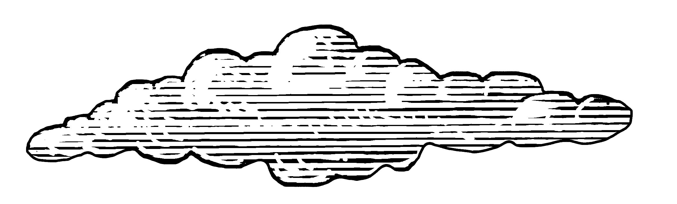 White cloud shape with horizontal black lines across on a transparent background.