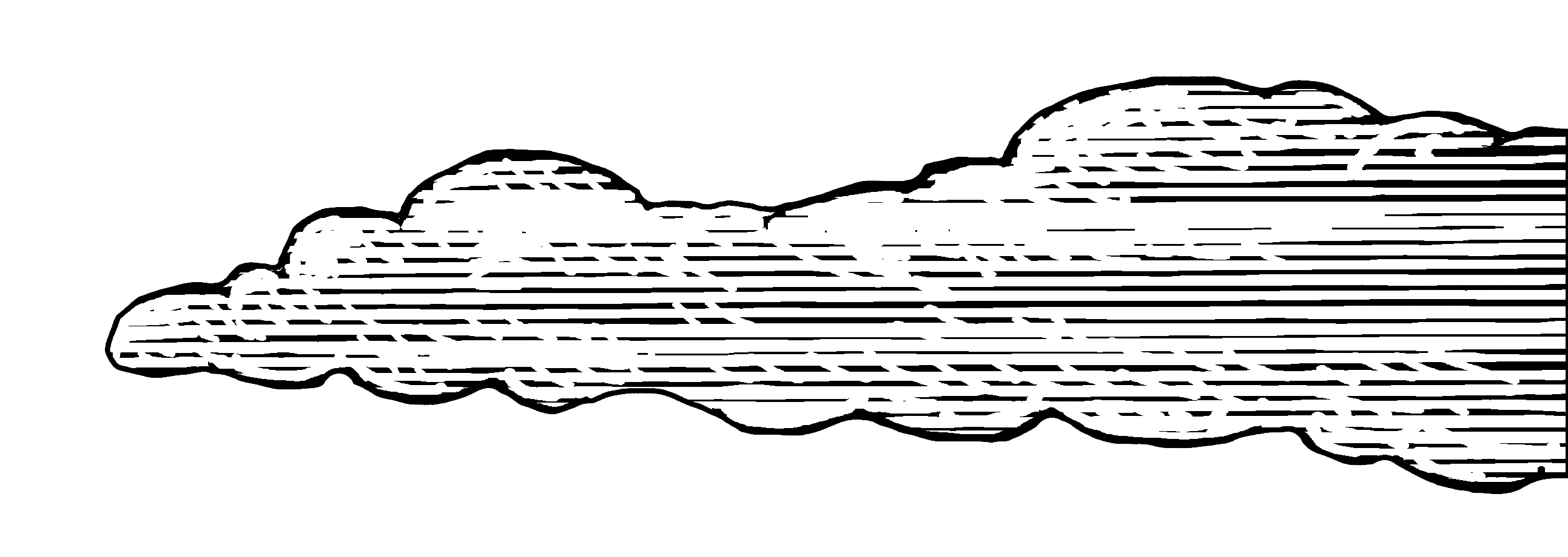 White stylized cloud with horizontal lines on a transparent background.