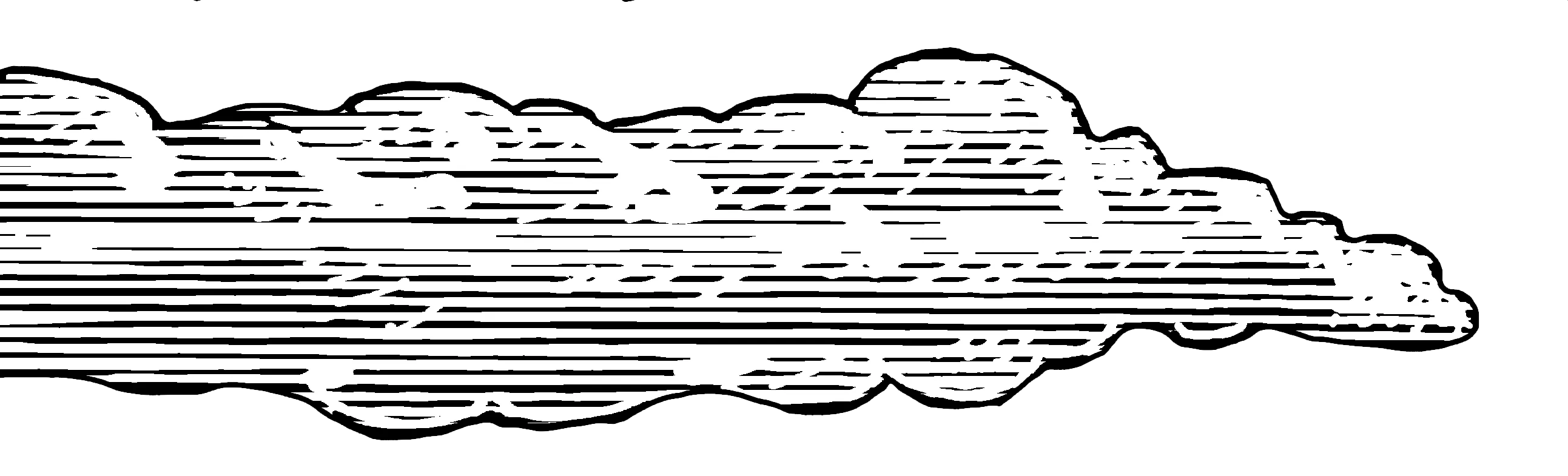 White horizontal lines forming a stylized horizontal cloud shape on a black background.