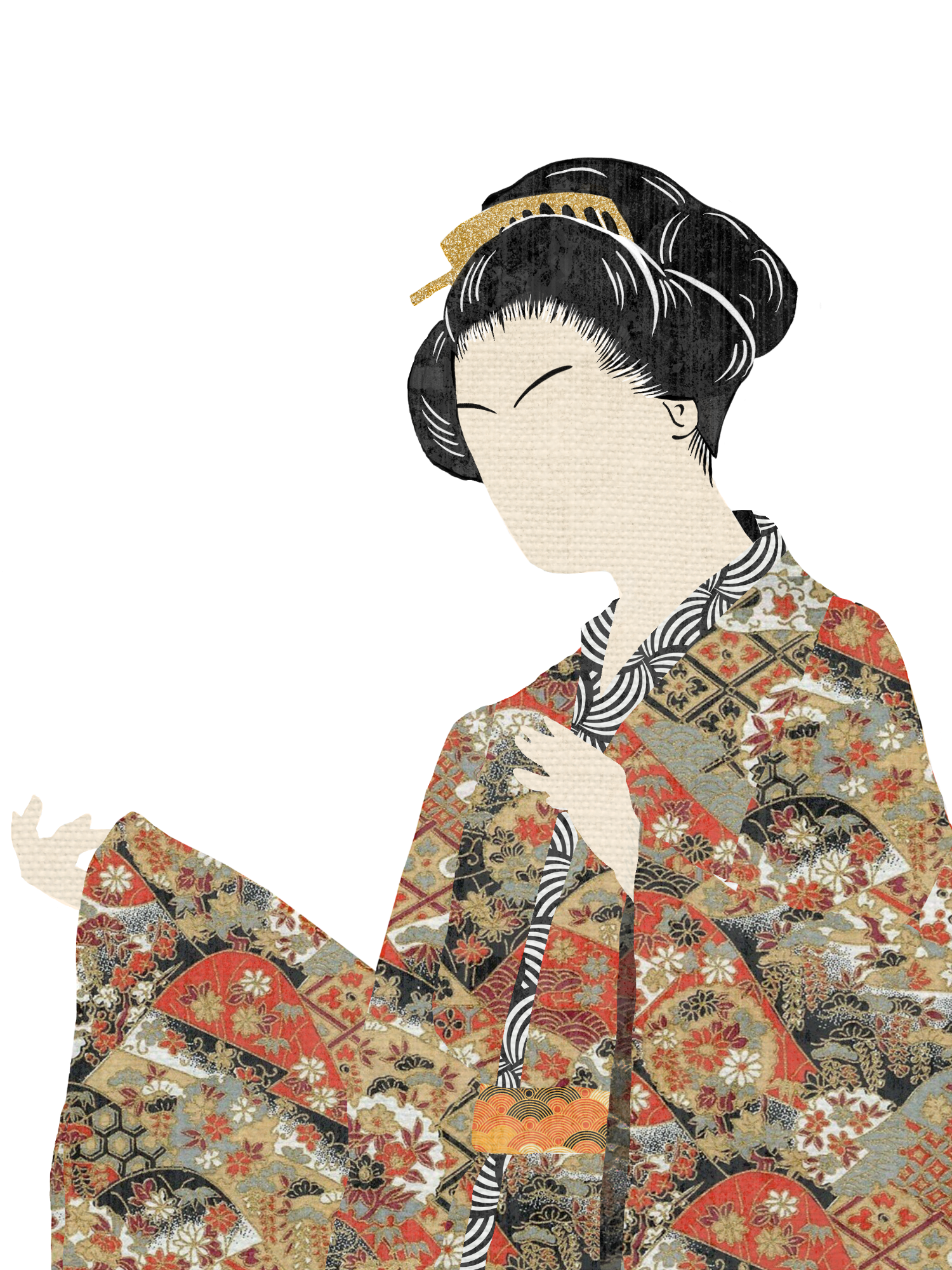 Illustrasjon til bokdesign, illustrert Geisha uten ansikt