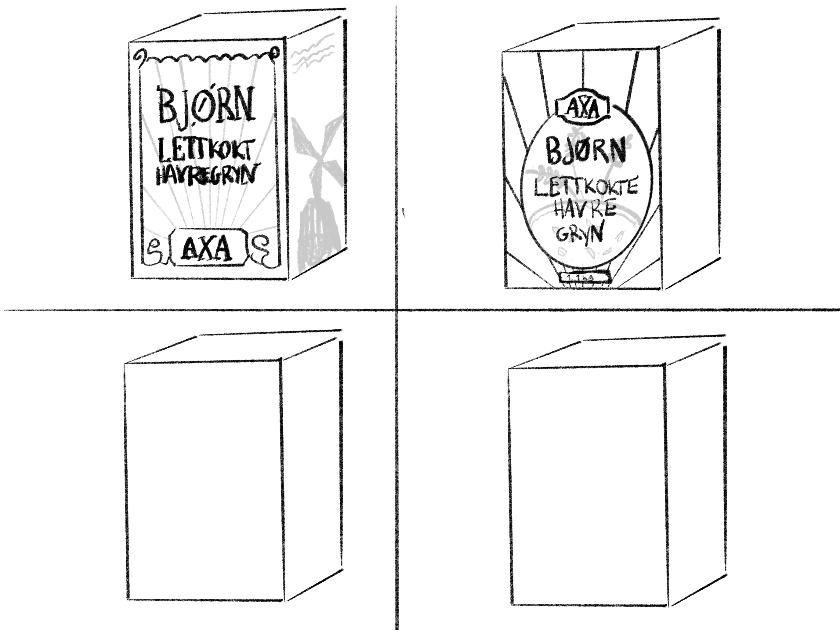 Skisser på design av havrebokser.