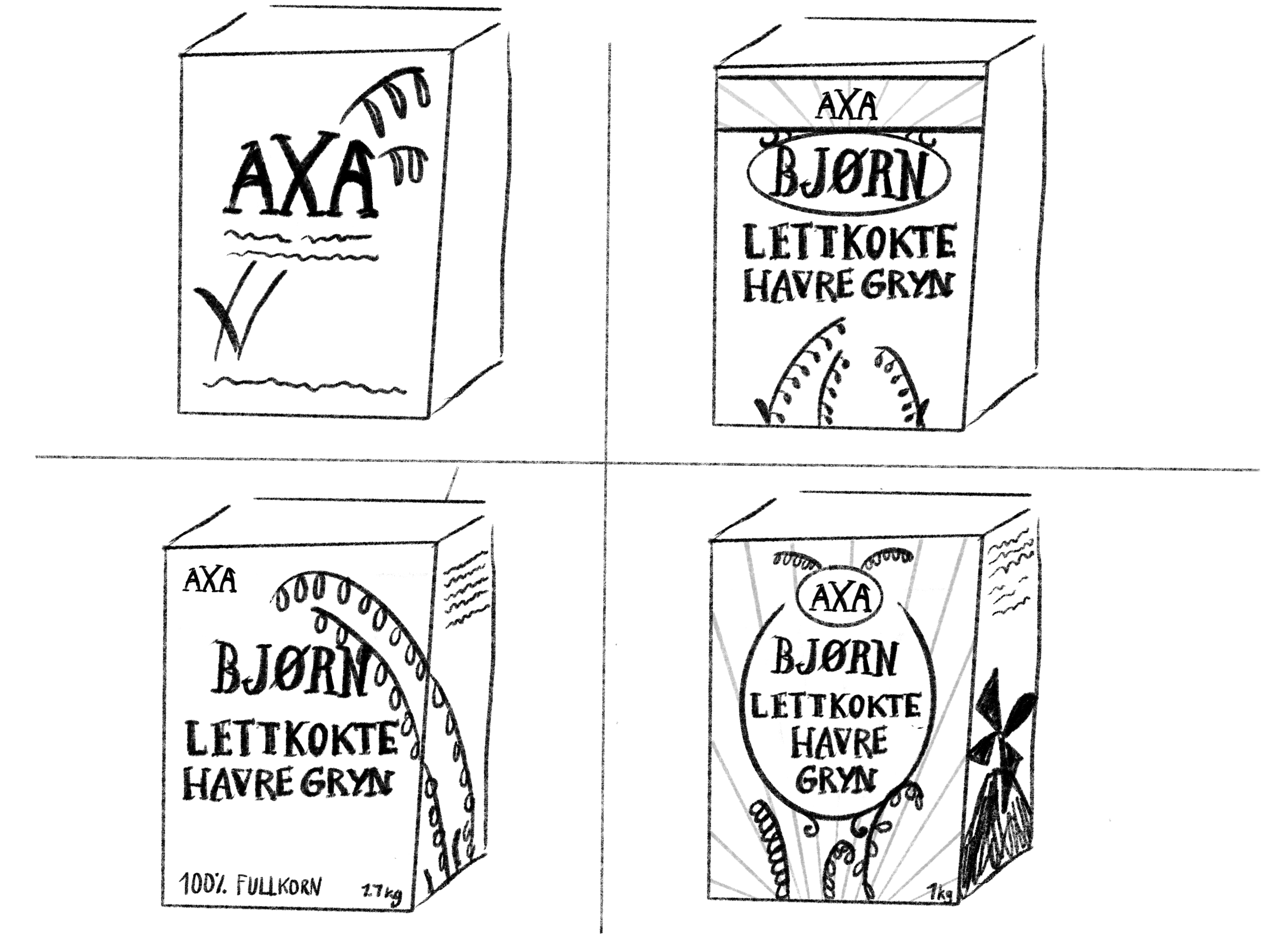 Skisser på design av havrebokser.