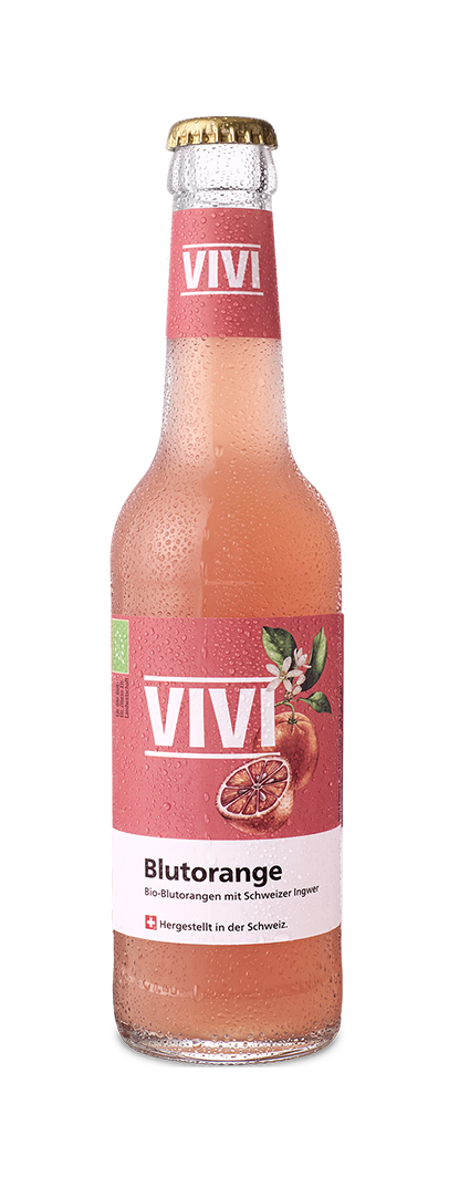 Chilled glass bottle of VIVI Kola Original with black and white label and gold cap.