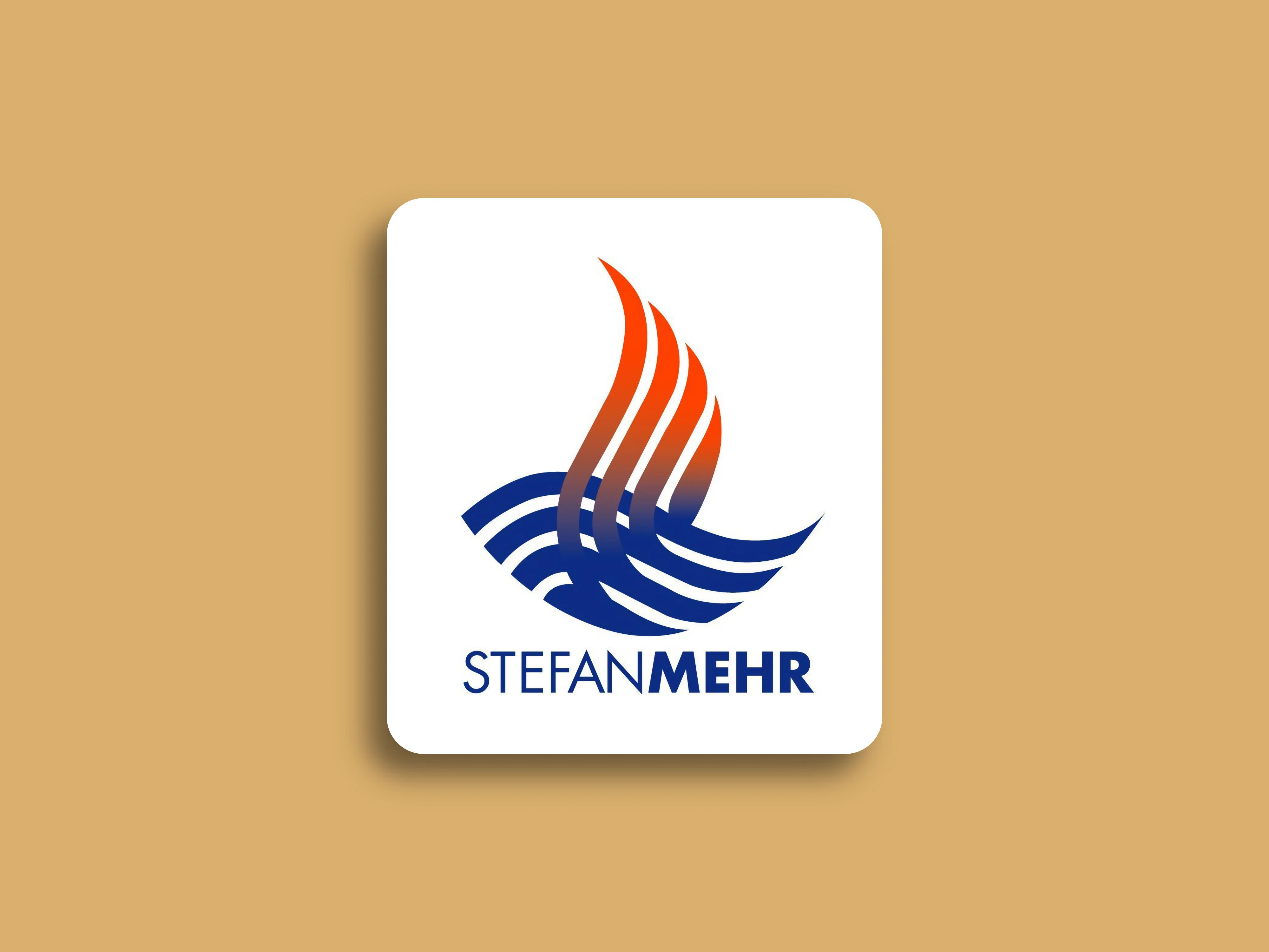 Das Logo von Stefan Mehr AG auf beigem Hintergrund.