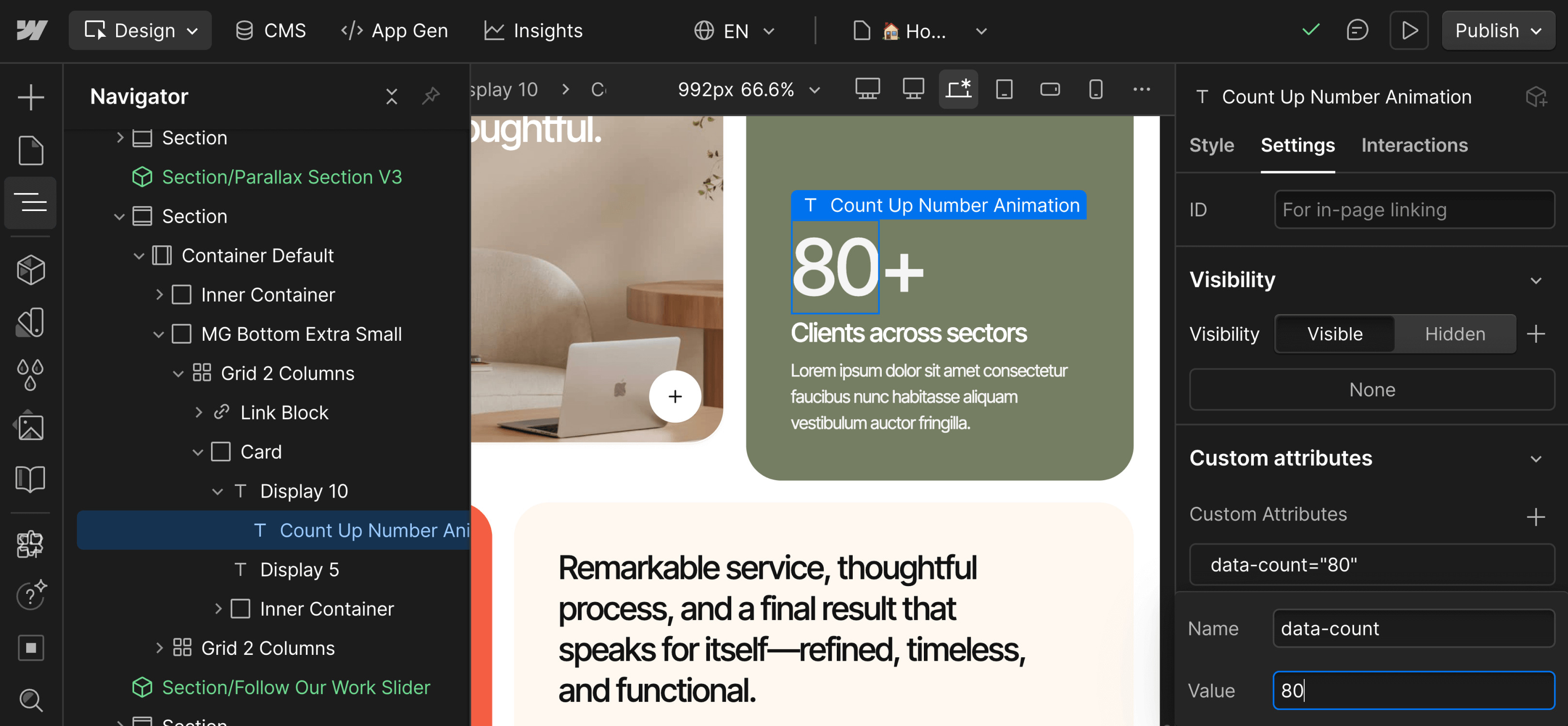 Count Up Number Animation Custom Attributes - Archipro Webflow Template