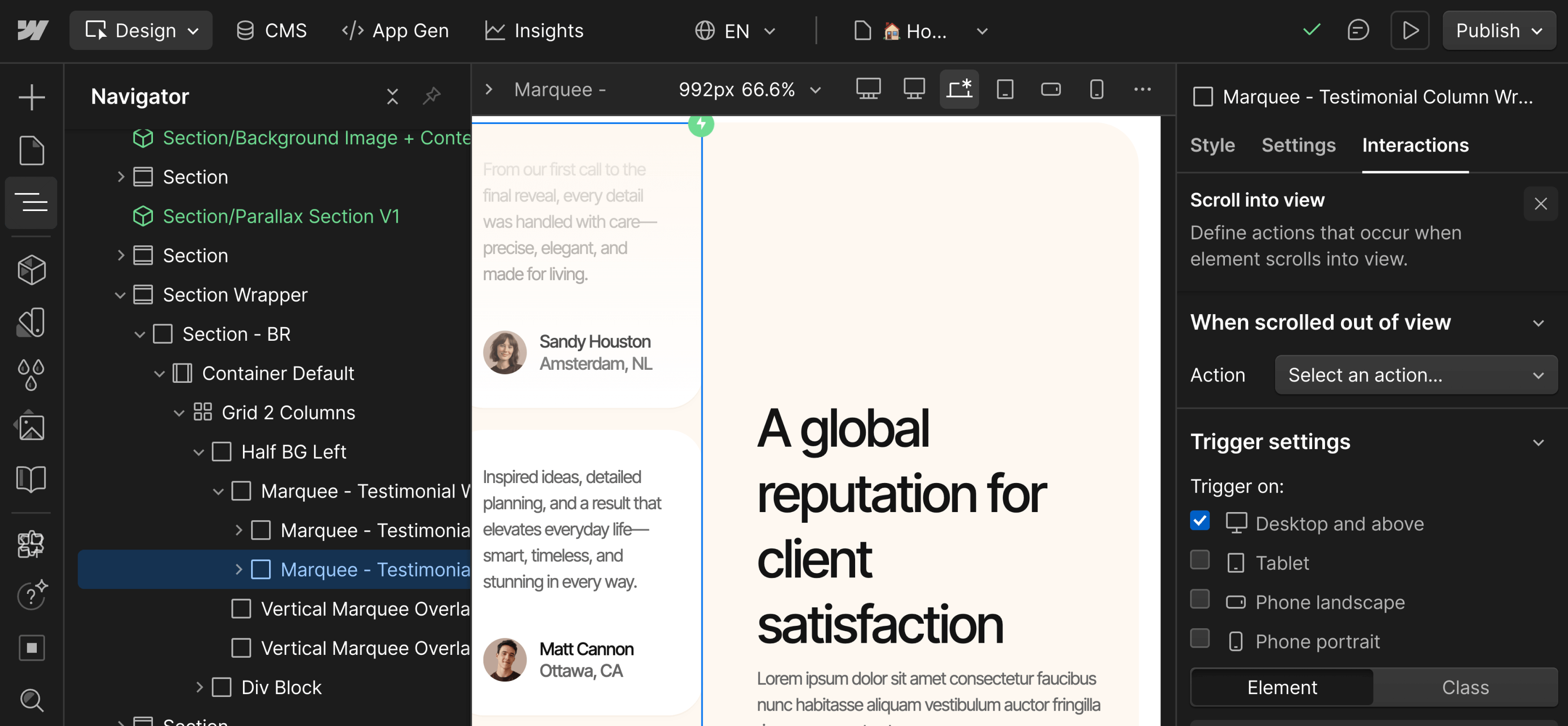Marquee Desktop Interaction - Archipro Webflow Template