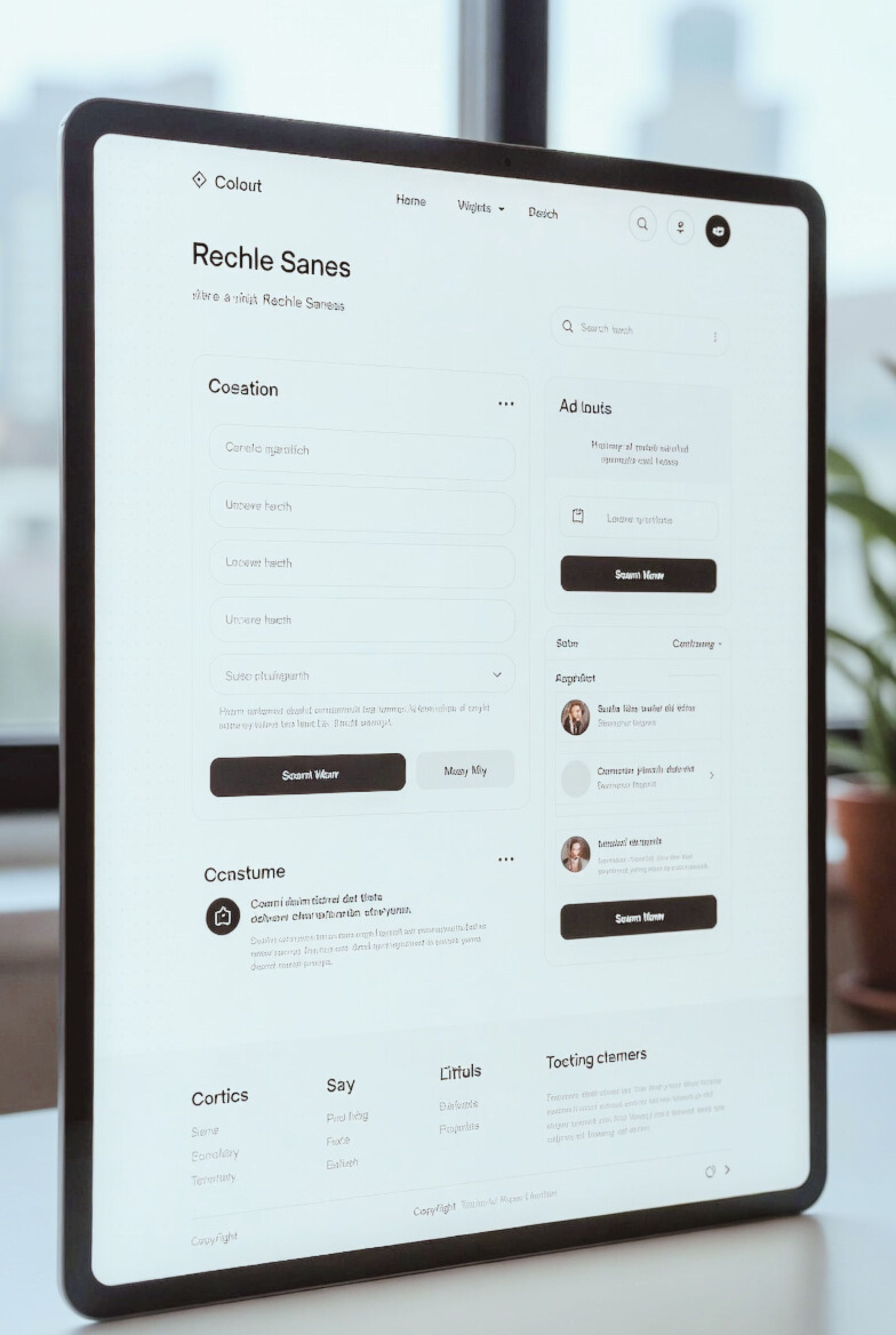 Écran d’ordinateur affichant une interface web minimaliste et structurée, design épuré et navigation claire.