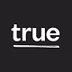White lowercase word 'true' underlined on a black background.