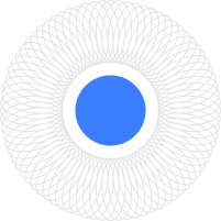 Blue circle centered within a larger pixelated gray circle on a light gray background.