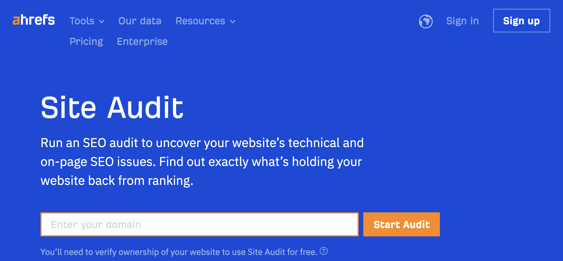 Aherfs site audit page