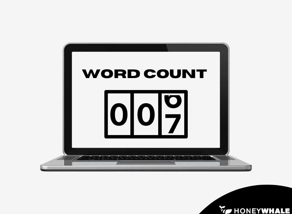 A laptop screen with a word count, infographic by Honeywhale SEO experts