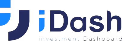 Logotipo do iDash com o texto 'investment Dashboard' ao lado de um símbolo azul estilizado.
