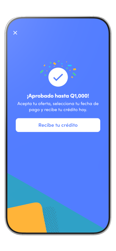 Teléfono celular muestra crédito aprobado con la app Vana.