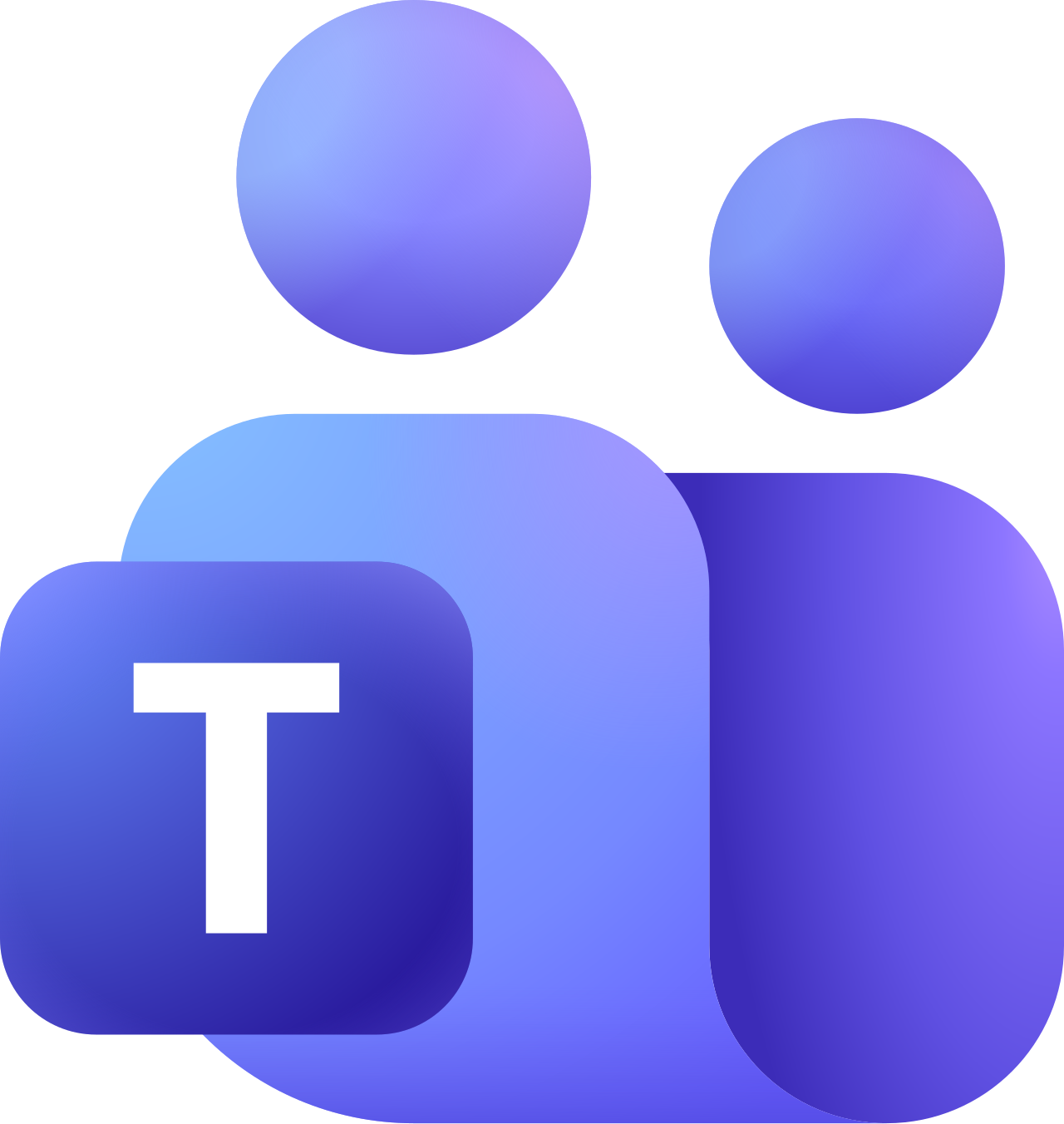 Microsoft Teams Logo mit zwei stilisierten Personen in verschiedenen Lilatönen und einem T-Symbol.