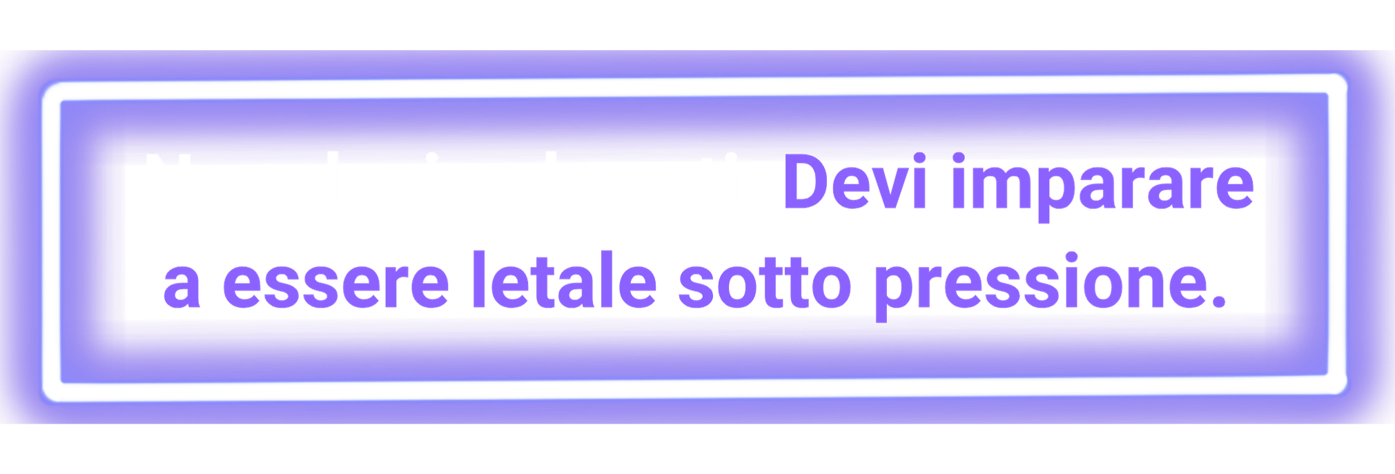 Digital illustration of a human brain with futuristic circular targeting graphics and electric purple energy in the background, accompanied by the Italian text: 'Non devi calmarti. Devi imparare a essere letale sotto tensione.'