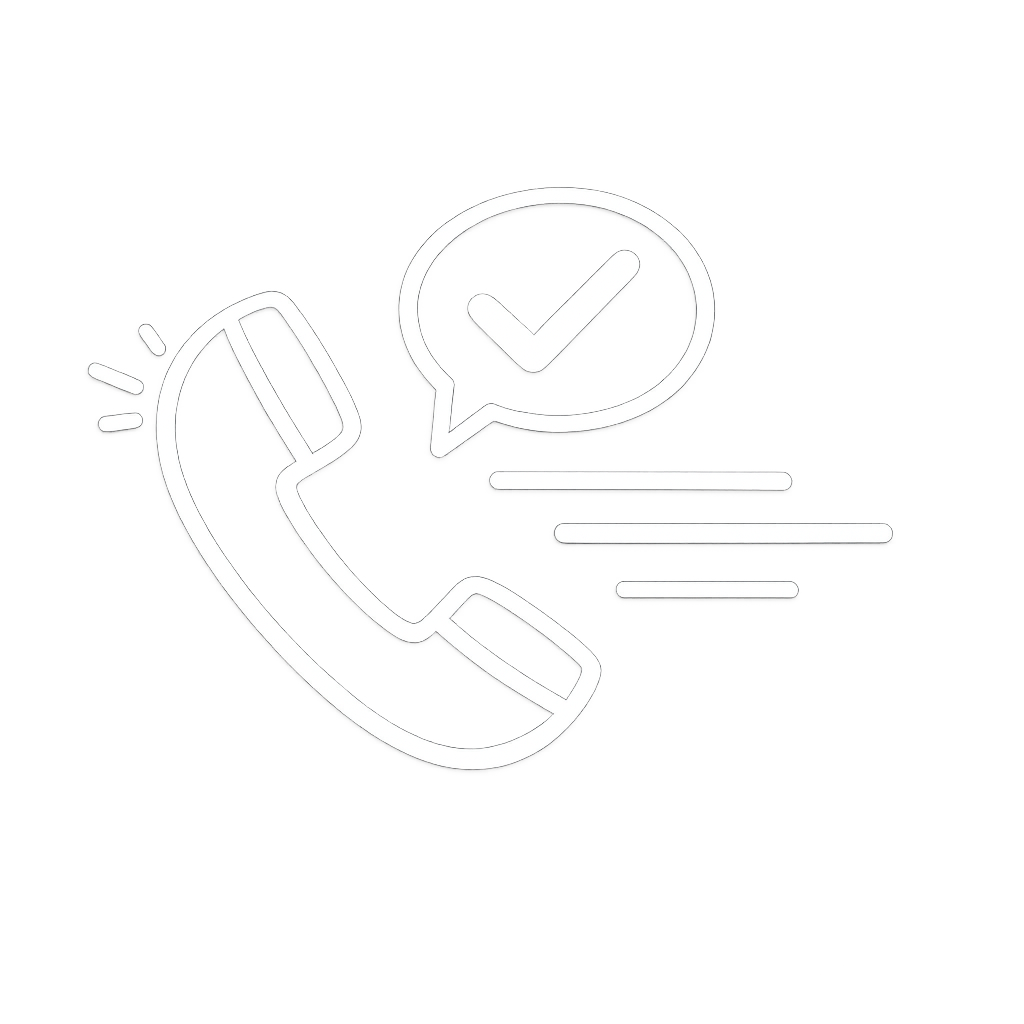 white outlined telephone icon with a tick