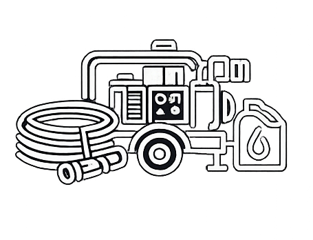 Outline of pump, hose and fuel