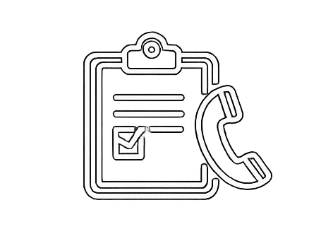White outline of contact form and telephone