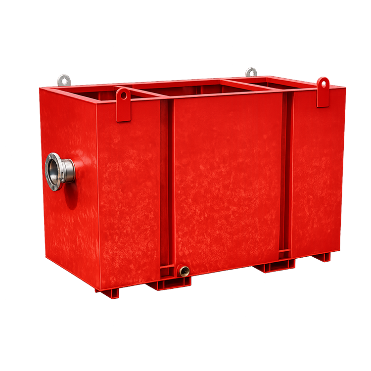 Red painted metal settlement tank