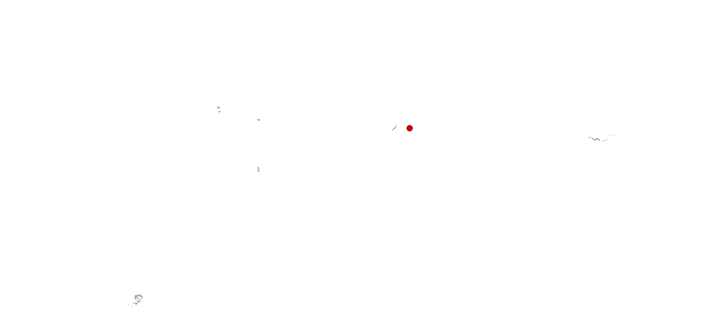 A white map outline with a number of dots showing key areas served.