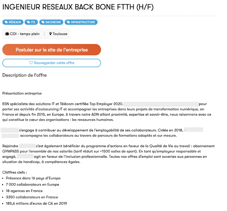 Capture d'écran d'une offre sur lesjeudis.com