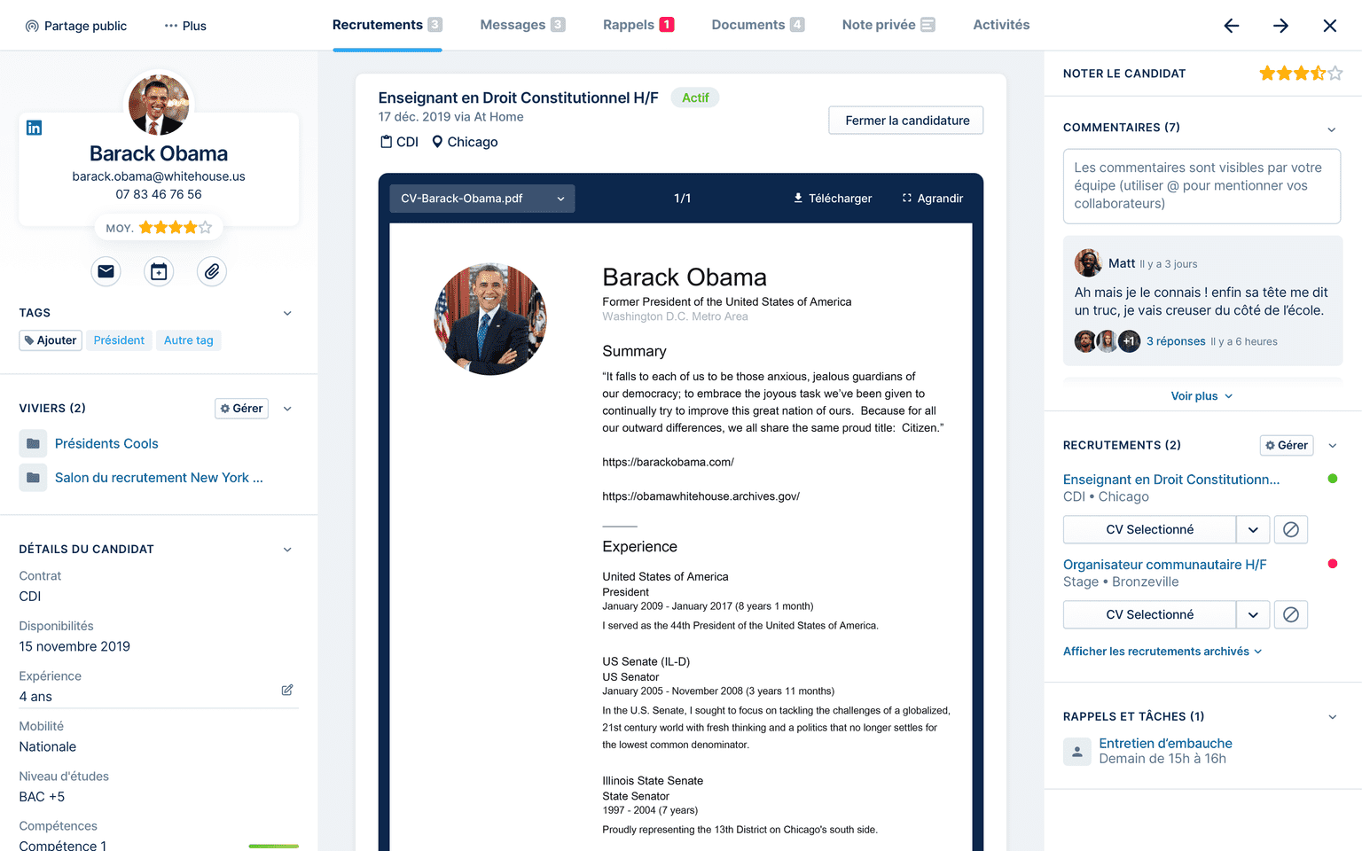 Fiche candidat Taleez